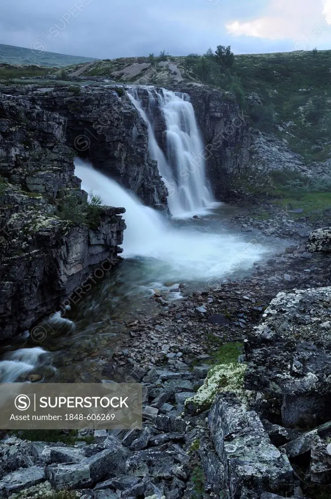 Storulfossen or Bruresløret, waterfall of the Store Ula in the Rondane National Park, Norway, Scandinavia, Europe