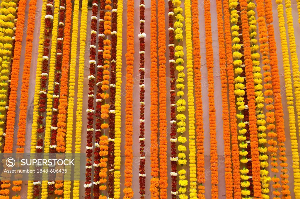 Floral decorations in Kamakhya Temple, a Hindu temple, Guwahati, Assam, North East India, India, Asia