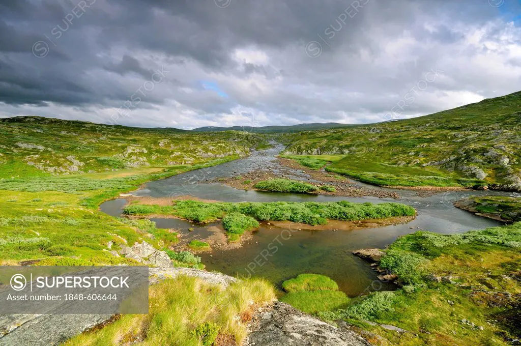 River on a plateau near the Hardangervidda, Norway, Scandinavia, Europe