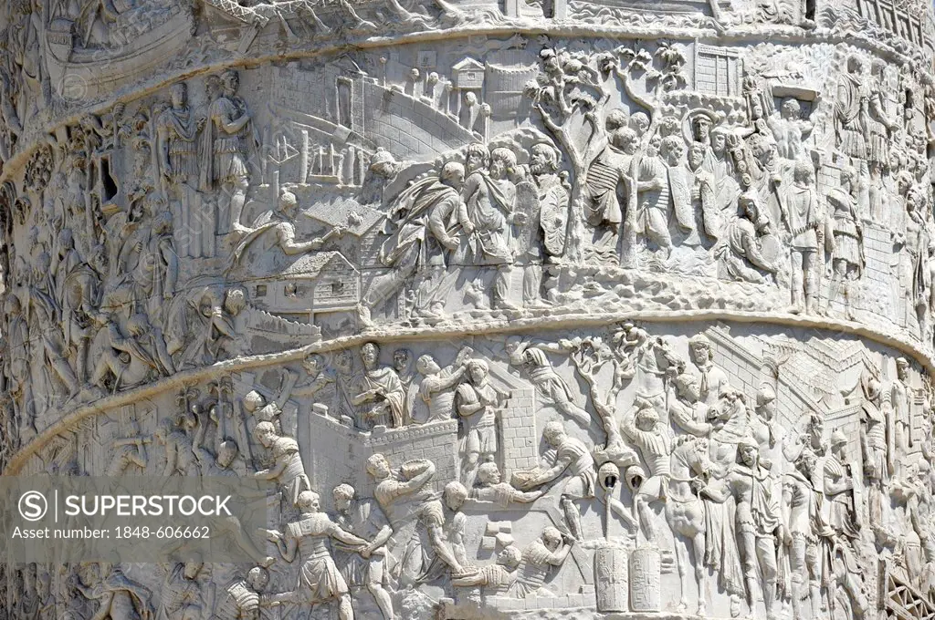 Trajan's Column with depictions of war in a relief band, Trajan's Forum, Via dei Fori Imperiali, Rome, Lazio, Italy, Europe