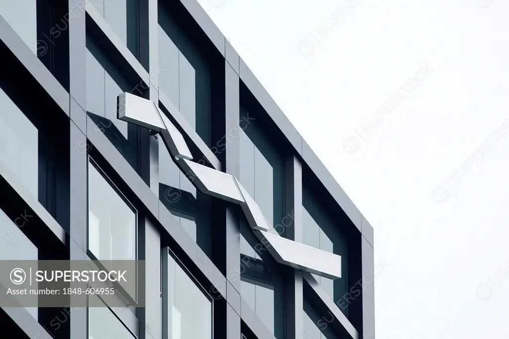Logo on the facade of the headquarters of Deutsche Boerse Group, Deutsche Boerse AG, German stock exchange, Eschborn, Hesse, Germany, Europe