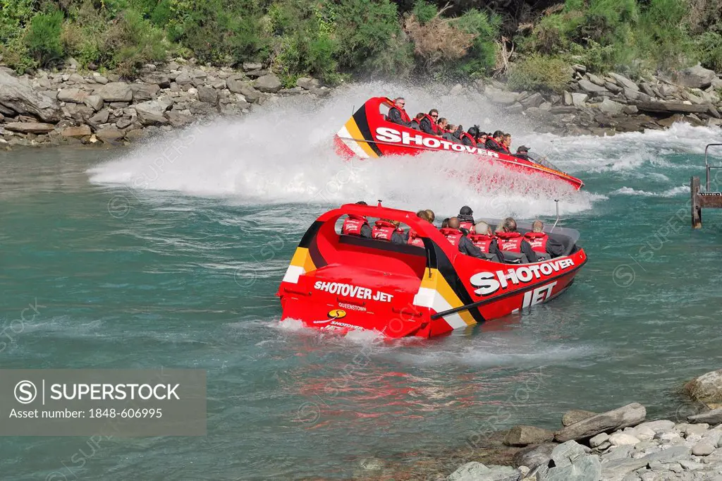 Jet boats, speed boats on the Shotover River, Queenstown, South Island, New Zealand