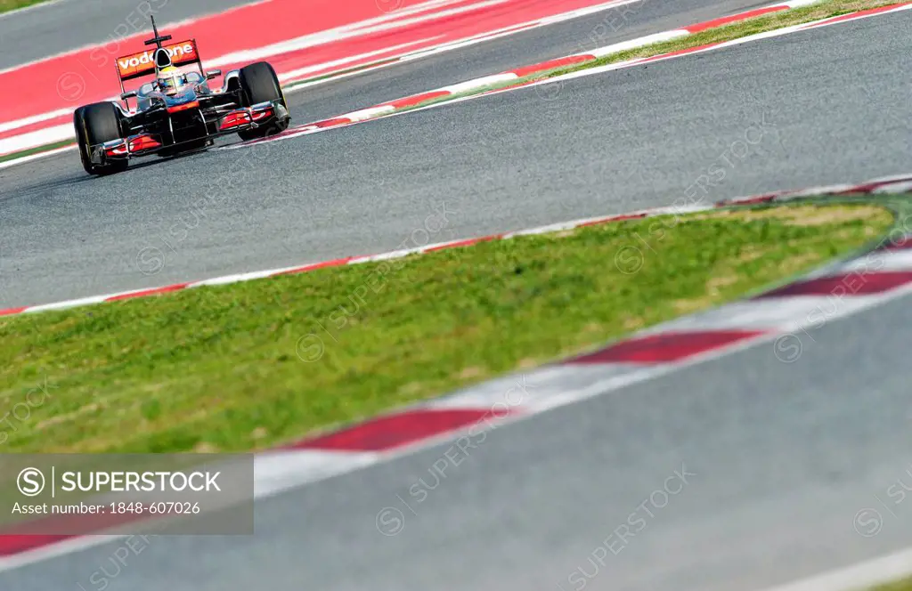 Lewis Hamilton, Britain, driving his McLaren-Mercedes MP4-26, motor sports, Formula 1 testing at Circuit de Catalunya in Barcelona, Spain, Europe