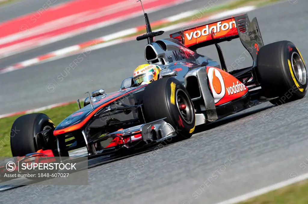 Lewis Hamilton, Britain, driving his McLaren-Mercedes MP4-26, motor sports, Formula 1 testing at Circuit de Catalunya in Barcelona, Spain, Europe