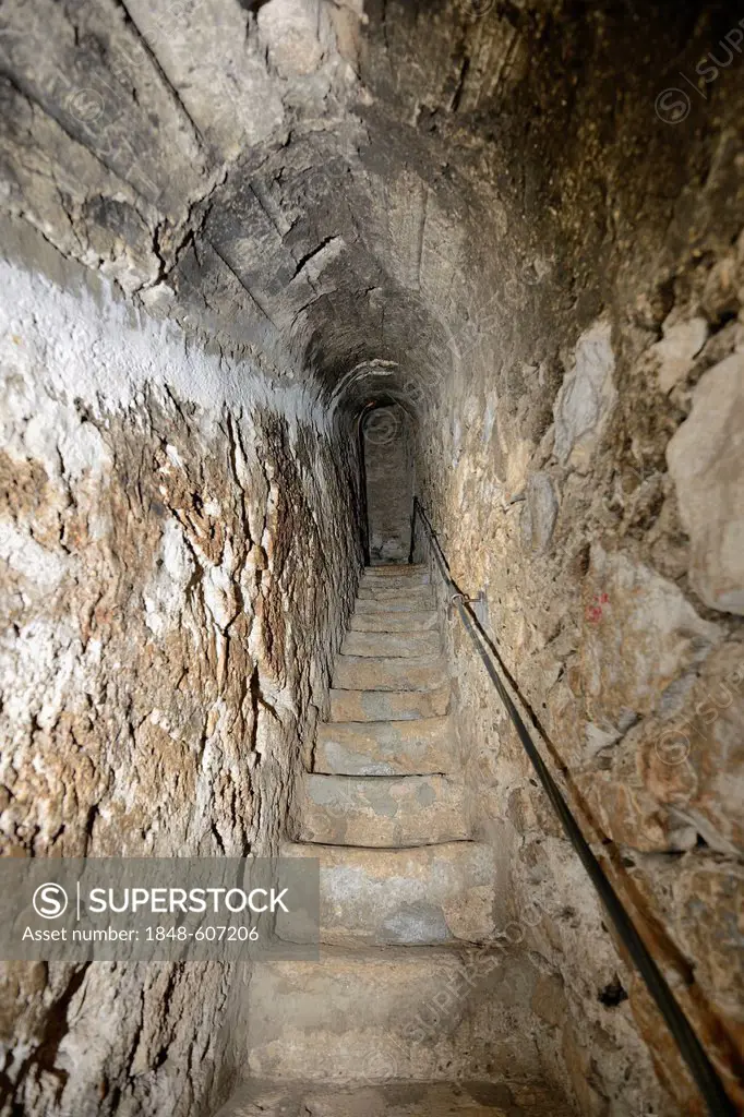 Narrow stairway inside the wall, Bran Castle, Toerzburg, Romania, Europe