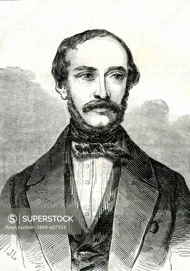 Giuseppe Mazzini, 1805 - 1872, Italian patriot, father of Italian unity, historical illustration, 1882