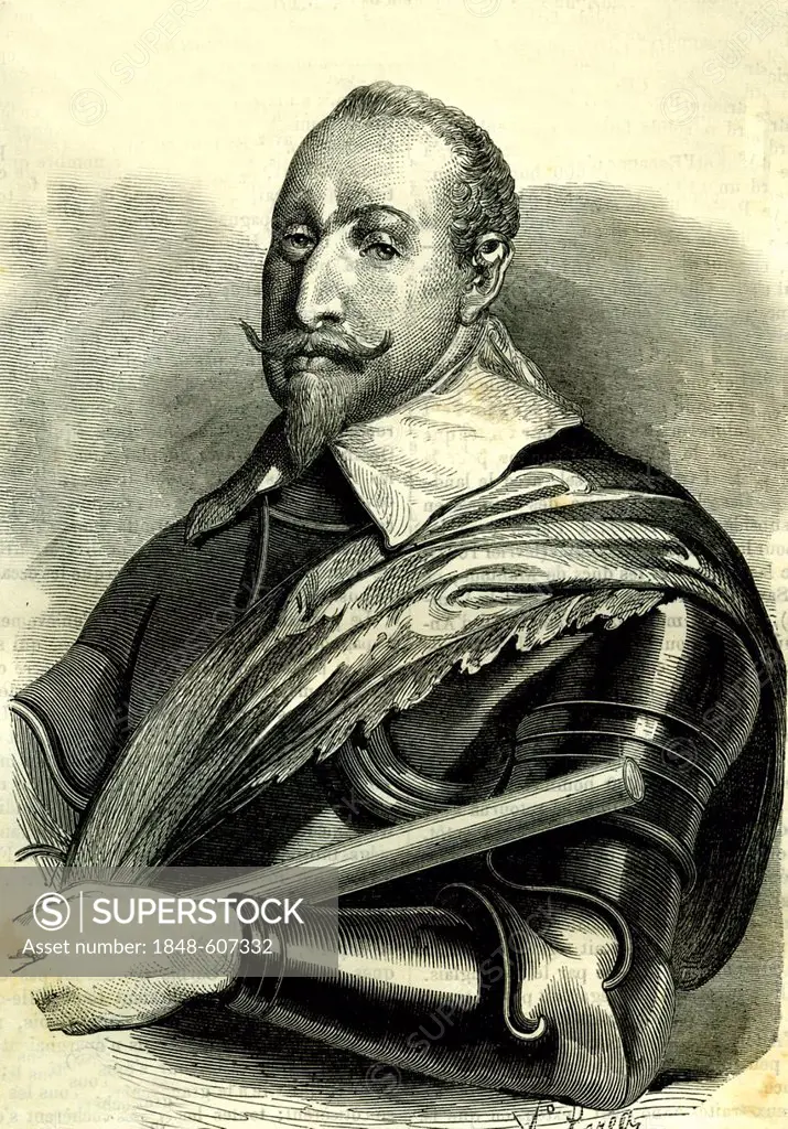 Gustav Adolph II King of Sweden 1594 - 1632, historical illustration, 1865