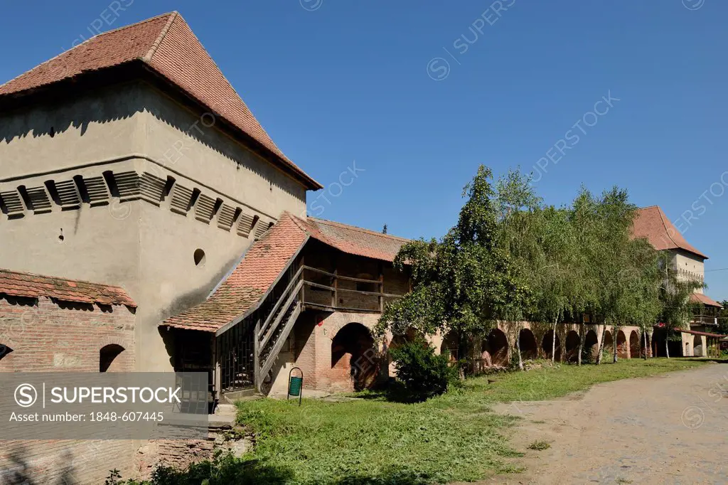 Tower and battlements of the citadel, Targu Mures, Mures County, Transylvania, Romania, Europe
