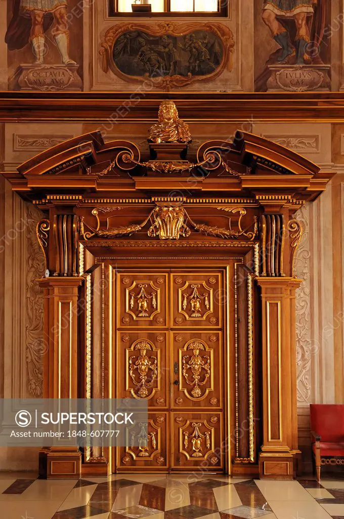 Front door of the Golden Hall, 1643, in the town hall, Augsburg, Bavaria, Germany, Europe