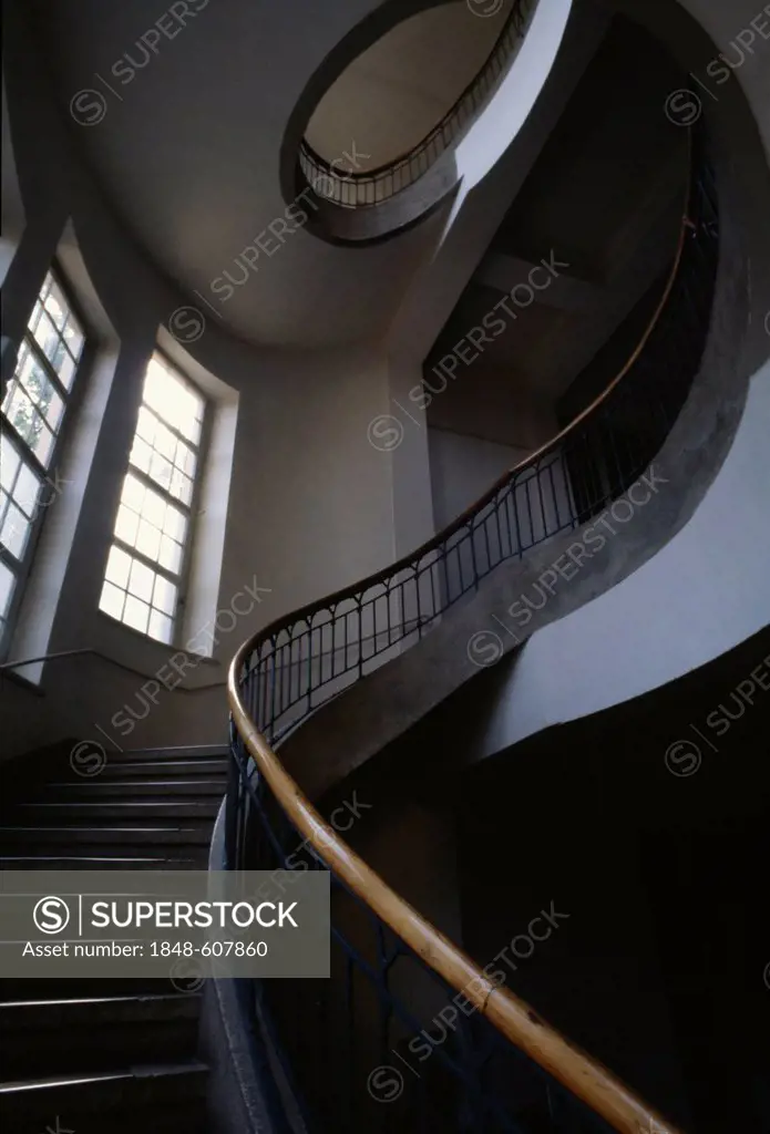 Spiral staircase in the Bauhaus University, UNESCO World Heritage Site, Weimar, Thuringia, Germany, Europe