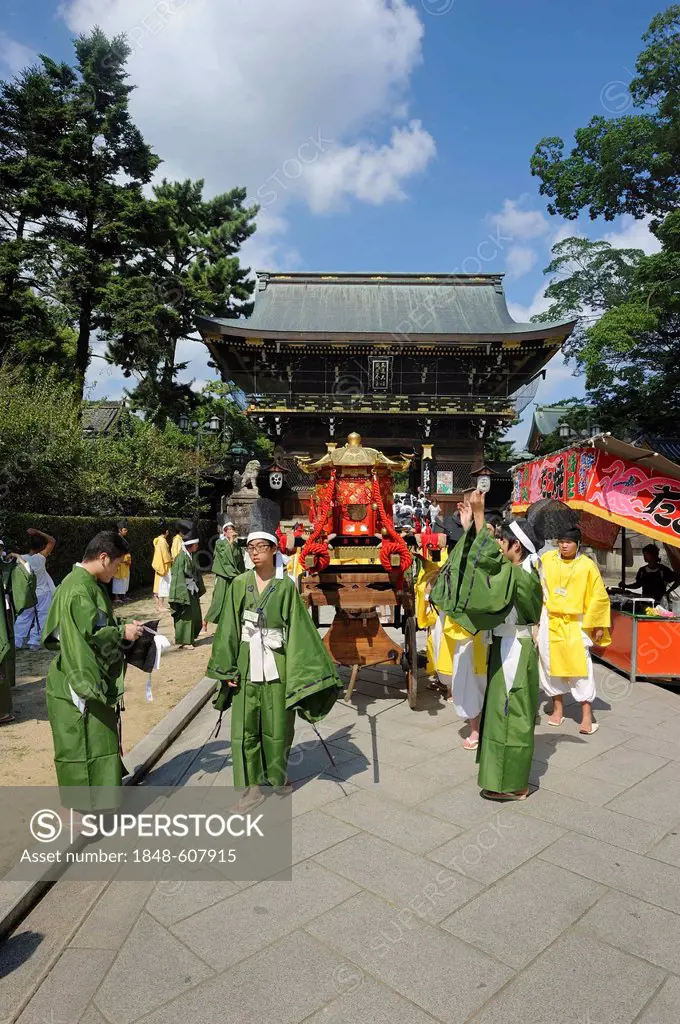 Festival at a temple, Matsuri Festival, at the Kitano Tenmangu Shrine, Kyoto, Japan, Asia