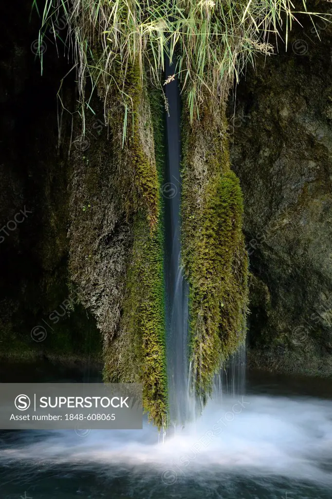 Moss enclosed waterfall, Plitvice Lakes, Croatia, Europe