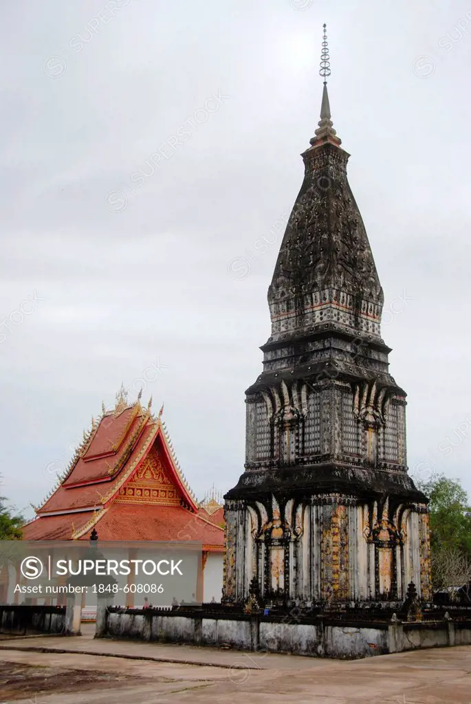 Theravada Buddhism, grey high stupa, Wat Phrabat temple, Bolikhamsai province, Bolikhamxai, Laos, Southeast Asia, Asia