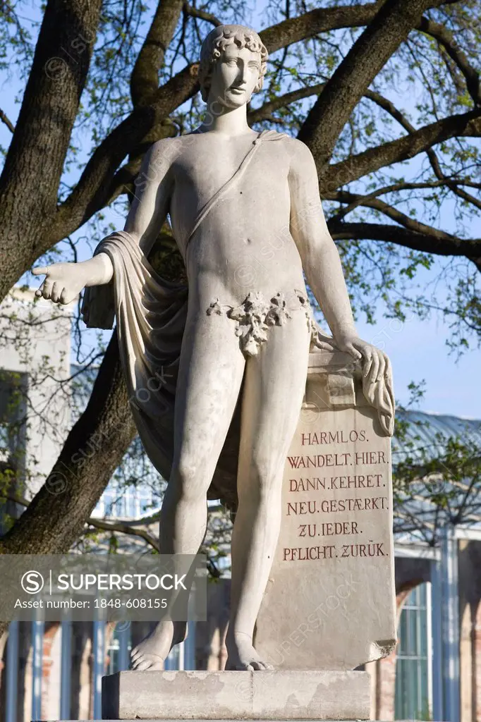 Harmlos Statue by Franz Jakob Schwanthaler, 1803, in Harmlos-Wiese park in Hofgarten gardens in the historic district of Altstadt-Lehel, Munich, Bavar...