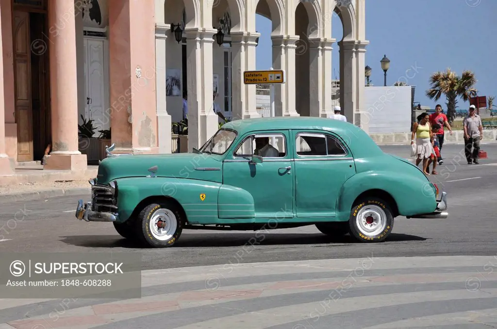 Classic car, Prado street, Paseo de Marti street, historic district, Havana, Cuba, Caribbean, Central America