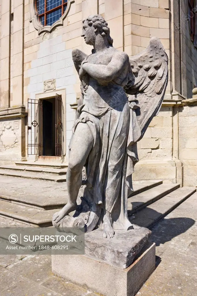 Statue of an angel, Baroque cemetery, National Monument, Strilky, Kromeriz district, Zlin region, Moravia, Czech Republic, Europe