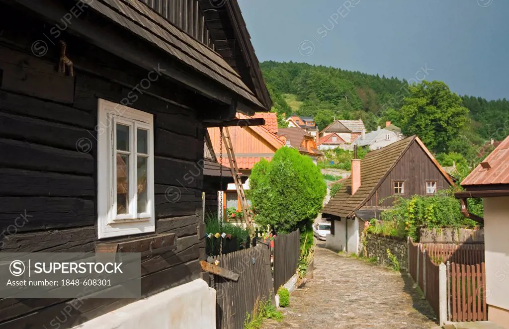 Timbered houses from 18th - 19th century, Jaronkova ulicka, Stramberk, Stramberg, Moravian-Silesian Region, Czech Republic, Europe