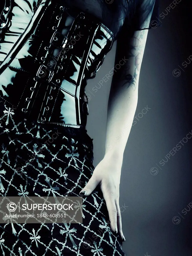 Woman, Gothic, body, arms, shiny corset
