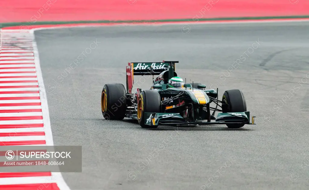 Heikki Kovalainen, FIN, in the Lotus T128 race car, Formula 1 testing at the Circuit de Catalunya race track near Barcelona, Spain, Europe