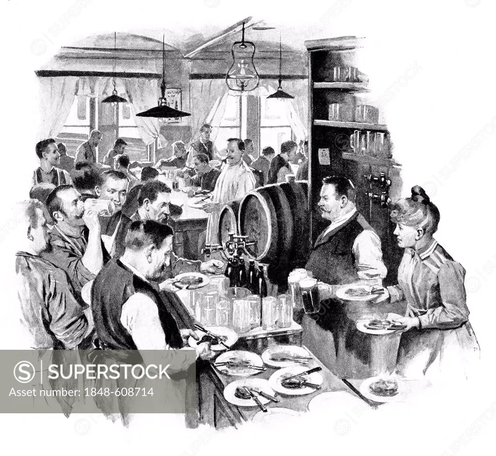 Canteen at Julius Sittenfeld, historic illustration from the year book of Modern Art in Master Woodcuts, 1900