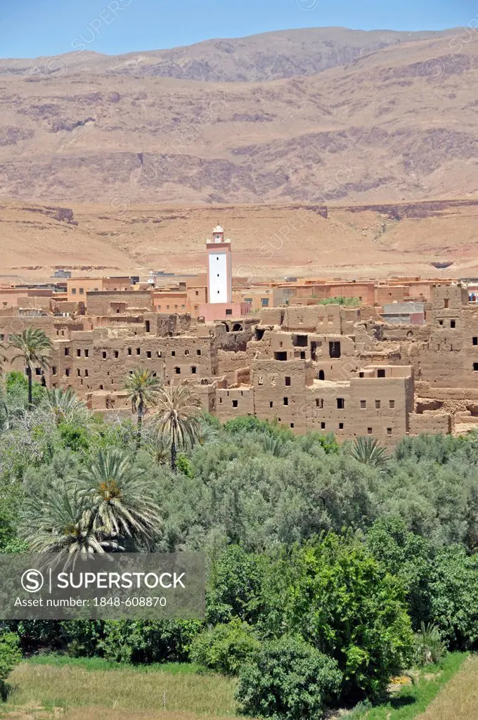 Partly dilapidated houses in the oasis city Tinerhir, Souss-Massa-Daraa, Morocco, Africa