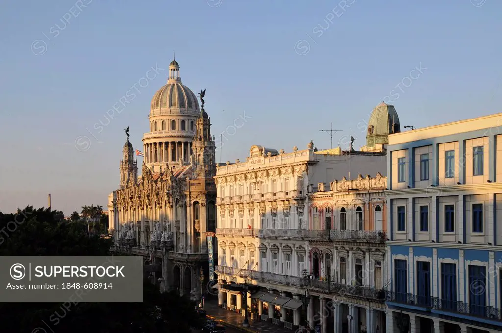 Early morning, National Capitol Building, Opera, Plaza Central square, historic district, Havana, Cuba, Caribbean, Central America