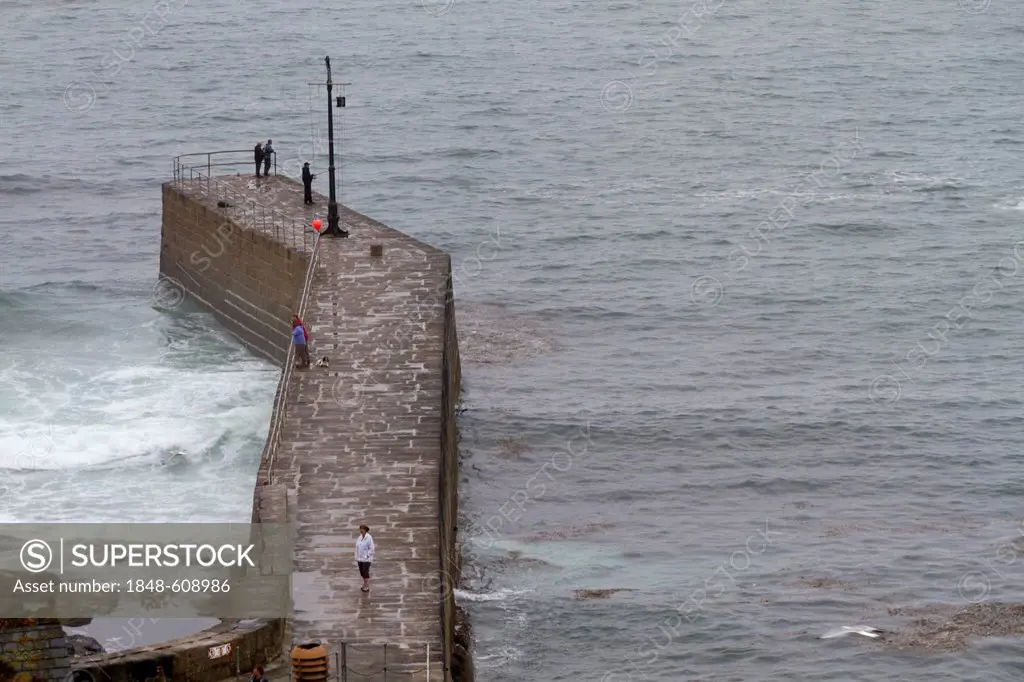 Wall of the harbour entrance, Porthleven, Cornwall, England, Great Britain, Europe