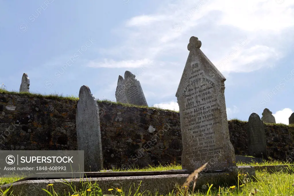 Grave stones in an old cemetery, St. Ives, Cornwall, England, United Kingdom, Europe