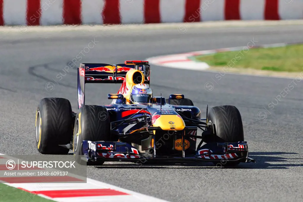 Sebastian Vettel, GER, in the Red Bull Racing RB7 Formel 1 racing car, Formula 1 testing at the Circuit de Catalunya race track near Barcelona, Spain,...