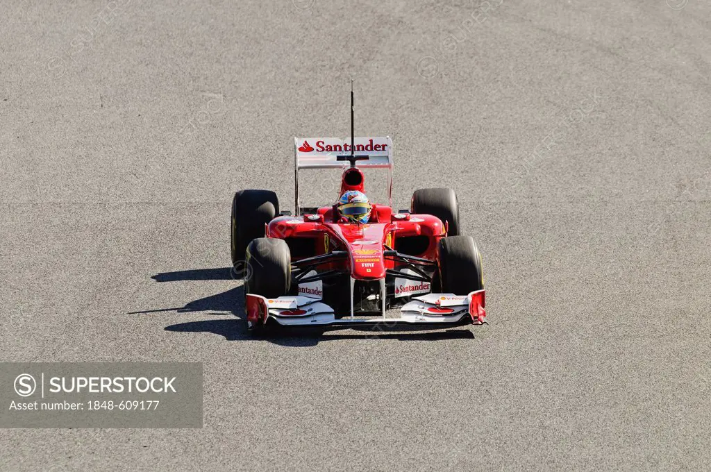 Fernando Alonso, ESP, driving a Scuderia Ferrari F150th Bolide racing car during the Formula 1 test drive at Circuit de Catalunya near Barcelona, Spai...