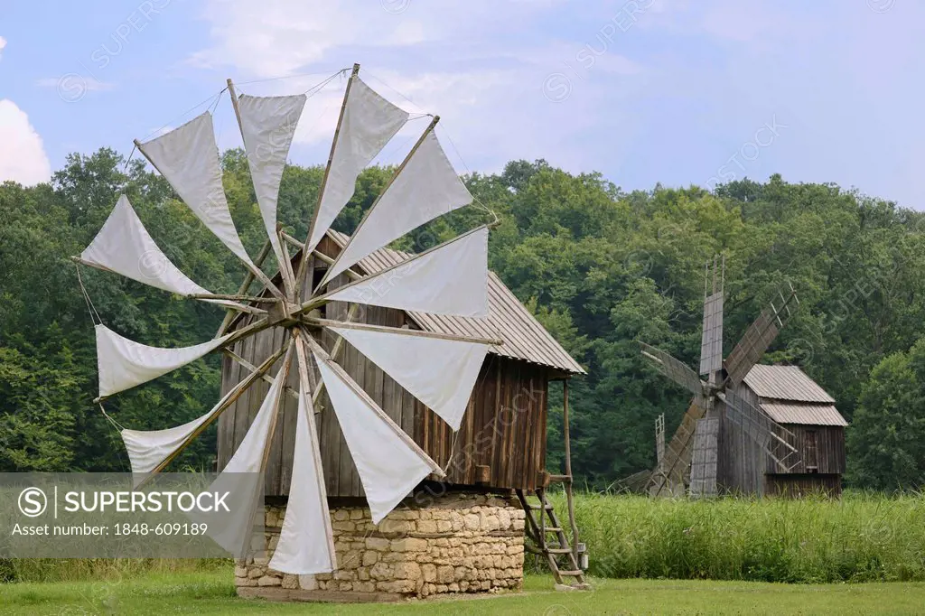 Windmills from the Constanta region, Astra open-air museum, Sibiu, Romania, Europe