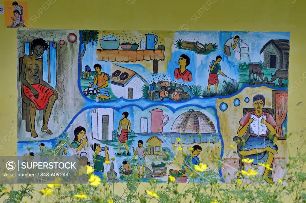 Wall painting depicting hygiene measures, school for the deaf, Beliatta, Sri Lanka, Ceylon, South Asia, Asia