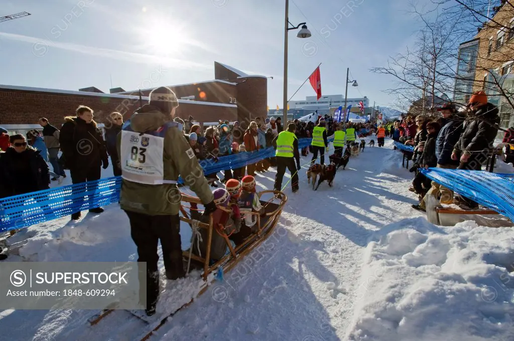 Starting point of the Finnmarksløpet, northernmost sled dog race in the world, Alta, Finnmark, Norway, Europe