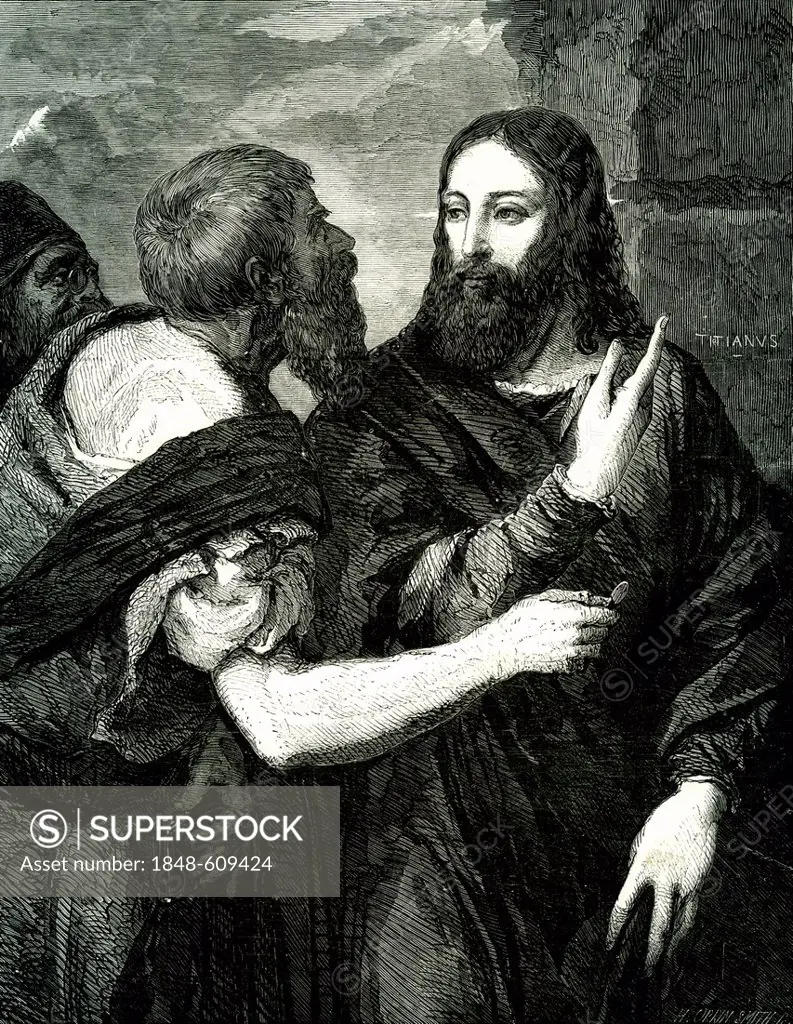 Judas' betrayal, historical illustration from 1868