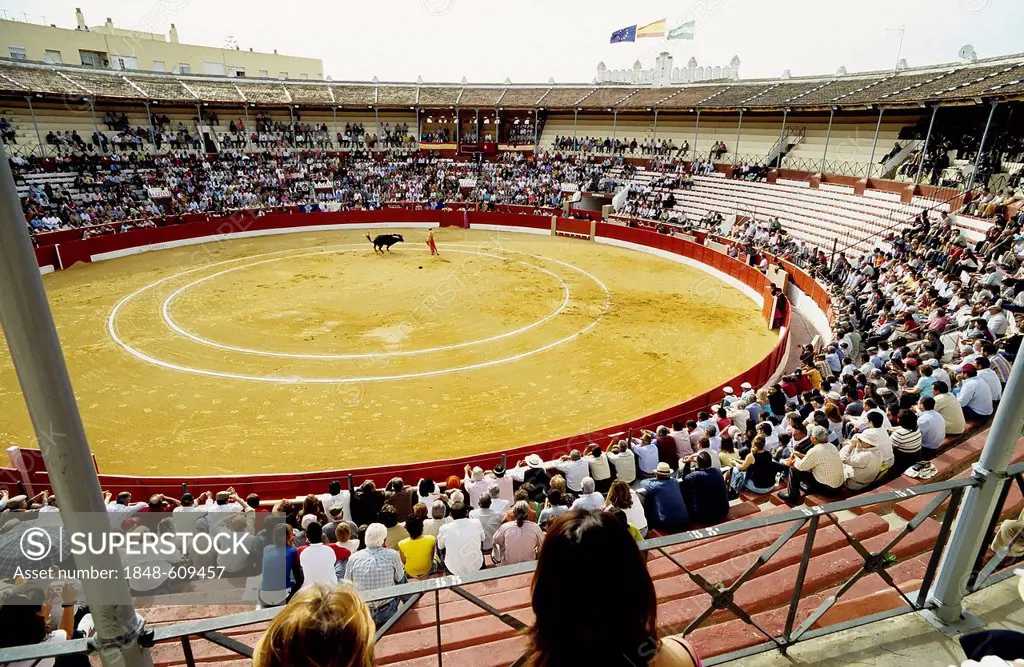 Bullfight in the arena of Sanlúcar de Barrameda as seen from the grandstand, Costa de la Luz, Andalusia, Spain, Europe