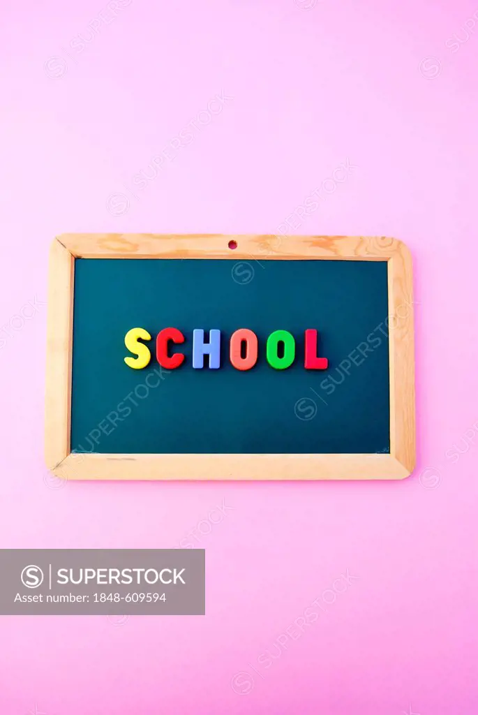 School, lettering, multicoloured magnetic letters, blackboard