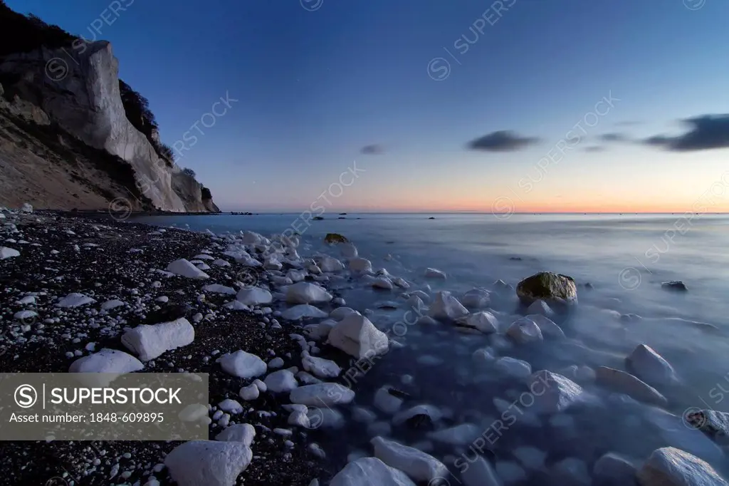 Moens Klint chalk cliffs at dawn, Moen island, Denmark, Europe