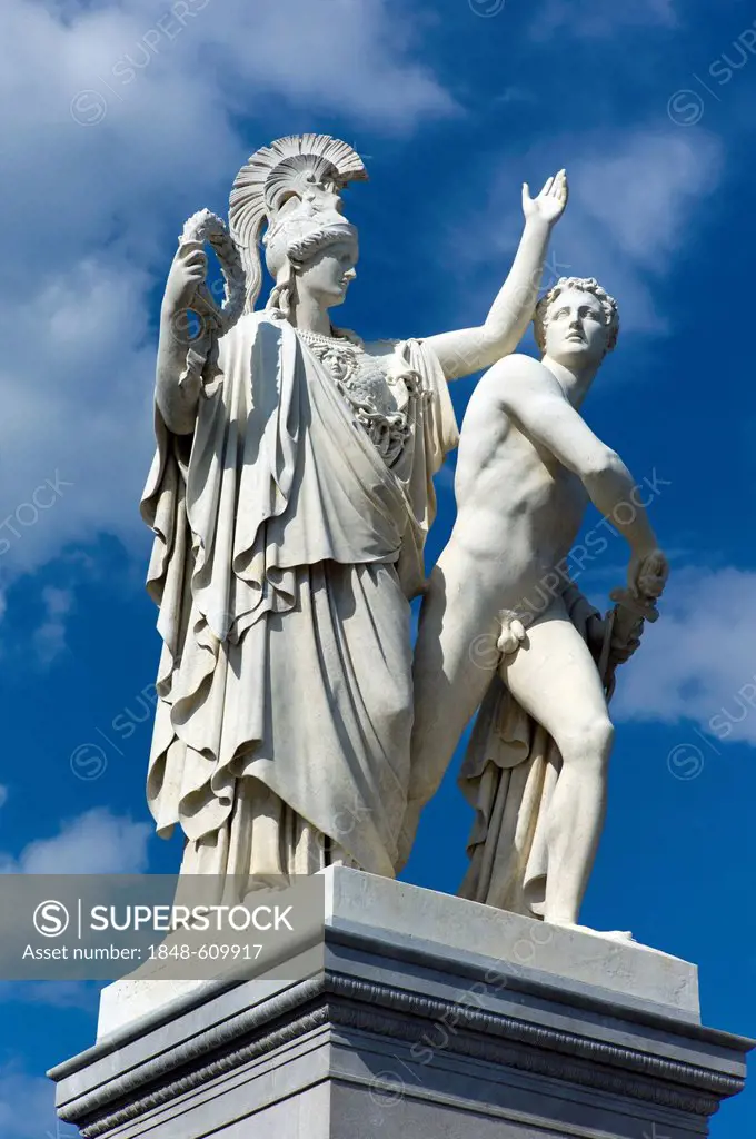 Athena and Warrior sculpture, by sculptor Albert Wolff, Museumsinsel, UNESCO World Heritage Site, Berlin, Germany, Europe