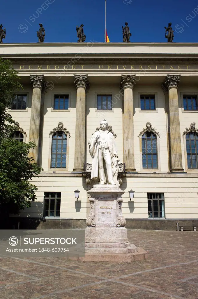 Hermann von Helmholtz statue in front of the Humboldt University of Berlin, Unter den Linden, Dorotheenstadt, Berlin, Germany, Europe