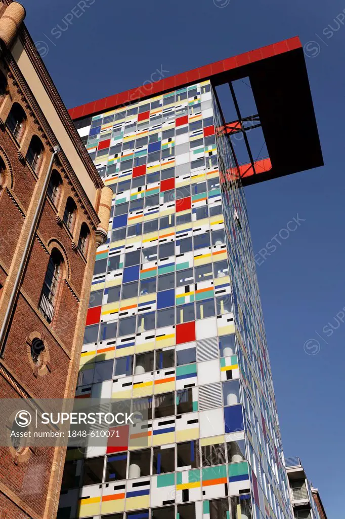 Colorium tower building, colour field facade, Medienhafen harbour, Duesseldorf, North Rhine-Westphalia, Germany, Europe