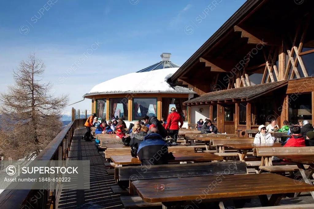 Helm Restaurant, 2060m, Helm mountain, Sexten Dolomites nature reserve, Vierschach, Sextental valley, province of Bolzano-Bozen, Italy, Europe