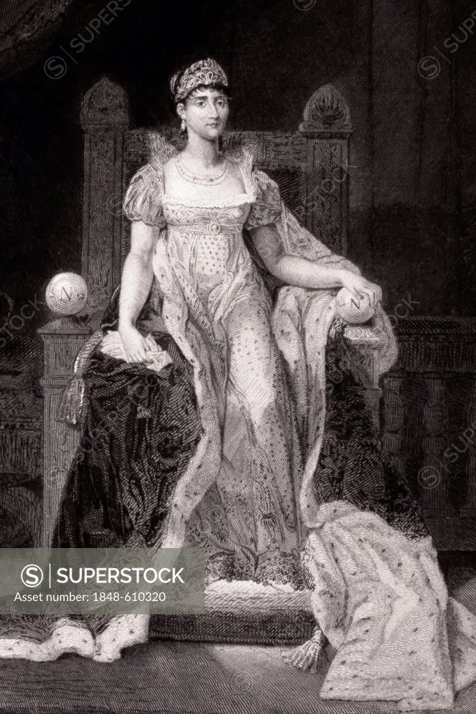 Napoleon's wife, the Empress Josephine, historical illustration from 1821