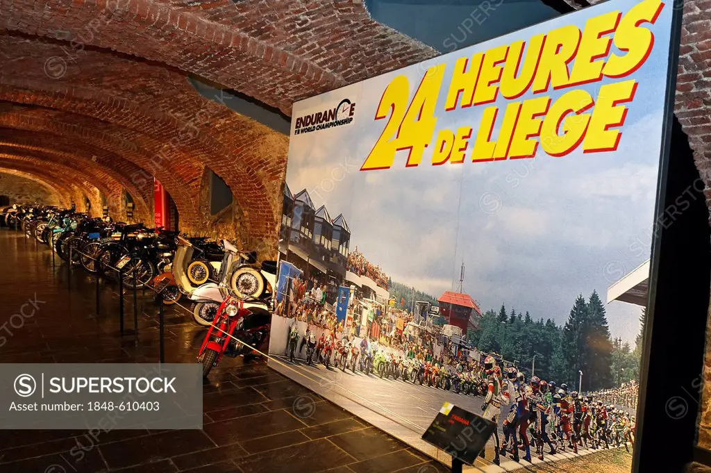 24 heures de Liège motor race, poster of the Endurance World Championship, museum of the Circuit de Spa-Francorchamps race track, Stavelot Abbey, Arde...