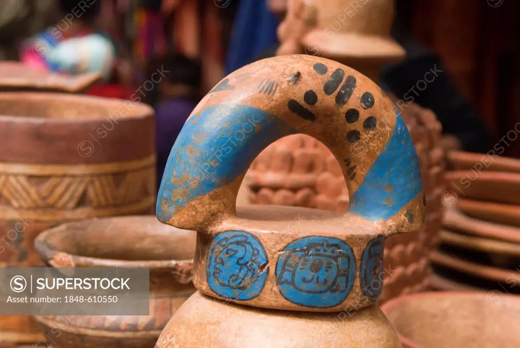 Pottery at the market in Chichicastenango, Guatemala, Central America