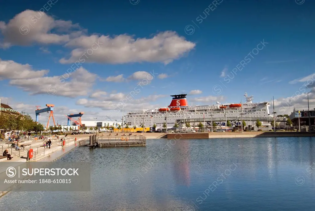 View of Schwedenkai Quay with a Stena Ferry, City of Kiel, Schleswig-Holstein, Germany, Europe