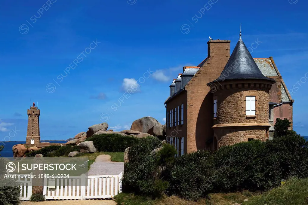 Maison Gustave Eiffel and lighthouse, Cotes d'Armor, Brittany, France, Europe