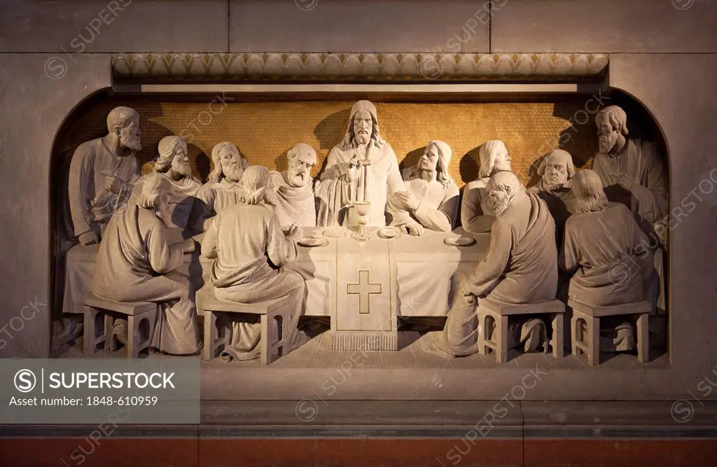 Relief of the Last Supper in the chancel of the Zwingli-Kirche Church, Berlin, Friedrichshain district, Germany, Europe