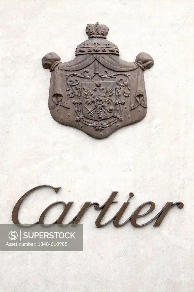 Logo and lettering on the Cartier jewelry store, Koenigsallee shopping promenade, short Koe, Duesseldorf, North Rhine-Westphalia, Germany, Europe