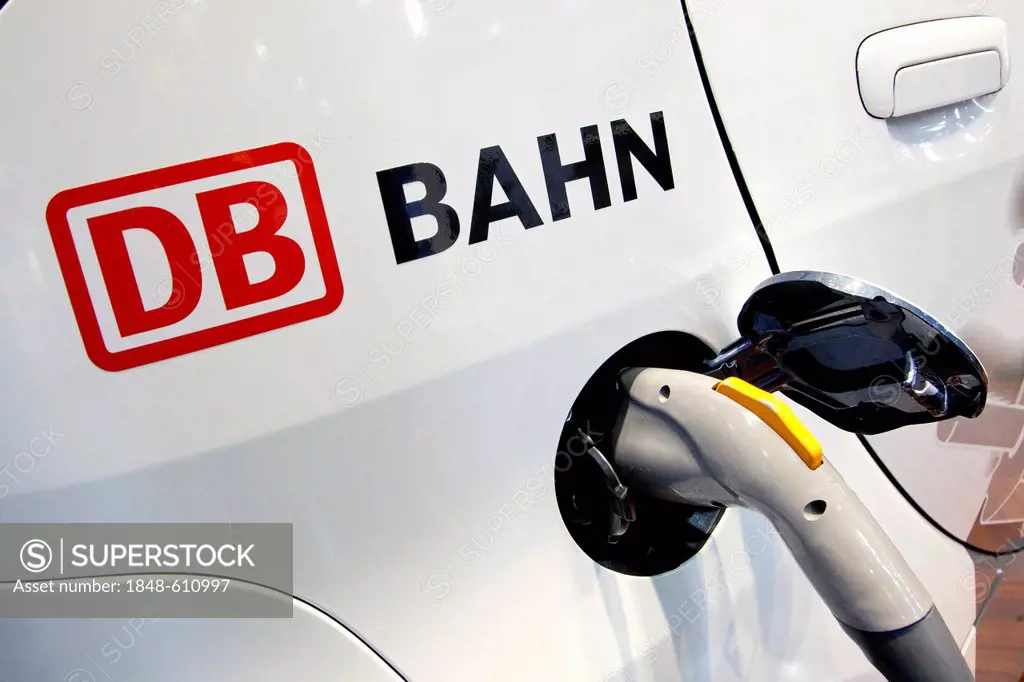 Electric car for hire, Deutsche Bahn AG, Carsharing car rental, E-world energy & water fair, Essen, North Rhine-Westphalia, Germany, Europe