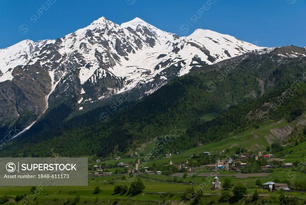 Alpine scenery with mountains and green valleys, Svaneti province, Georgia, Middle East